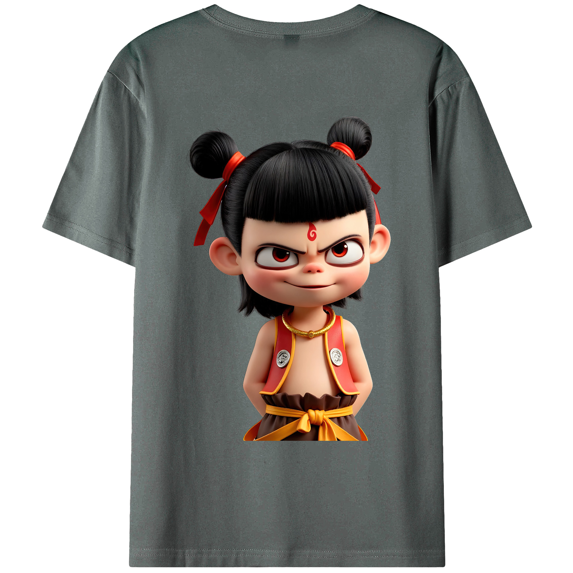 （画像用） Ne Zha 2 ナタ 魔童の大暴れ 綿100％ メンズ半袖Tシャツ（バックプリント） 通気性